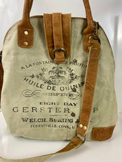 Myra Bag Upcycled Gerster Shoulder Bag Leather Canvas Accents Crossbody Strap
