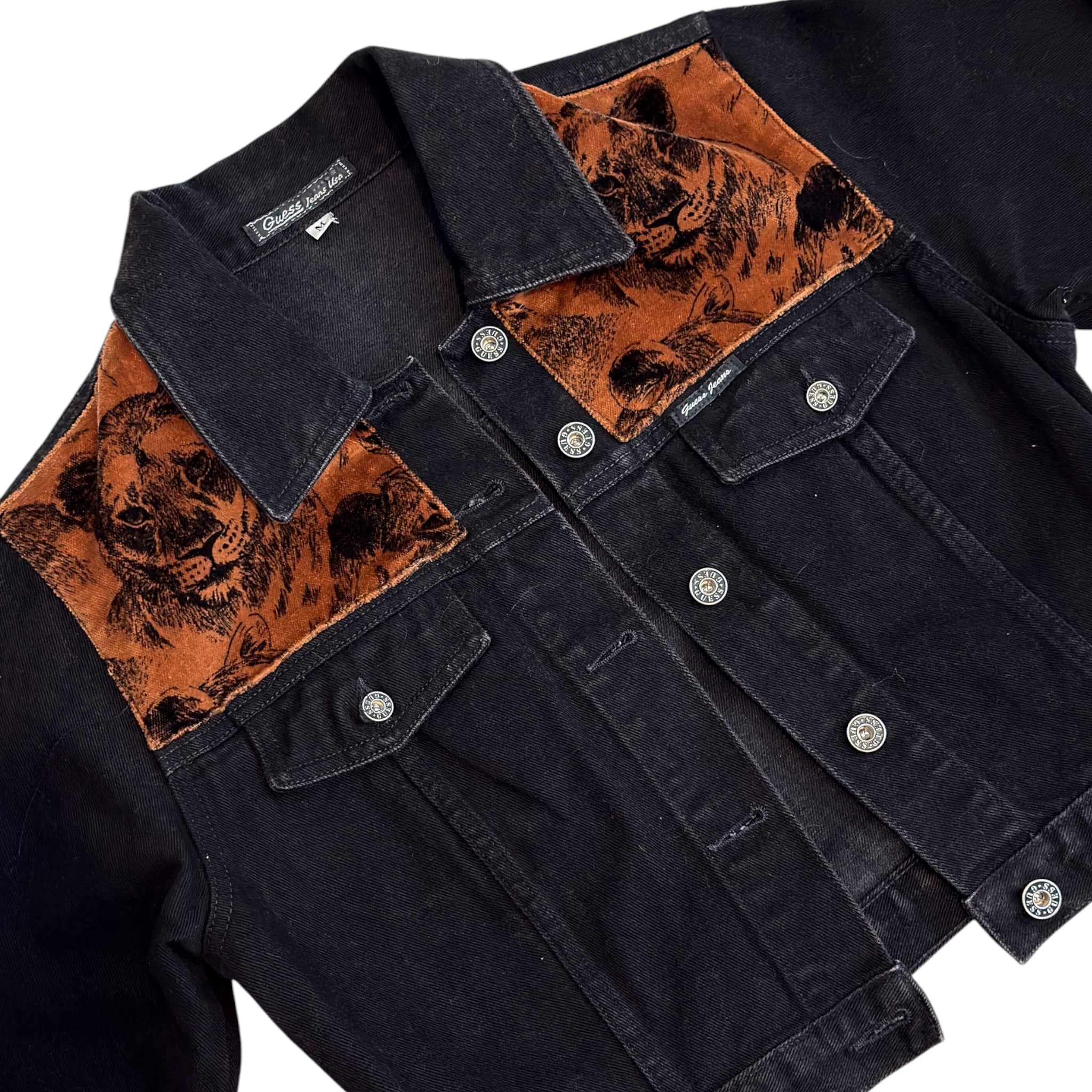 90s guess velvet panel denim jacket (S/M)