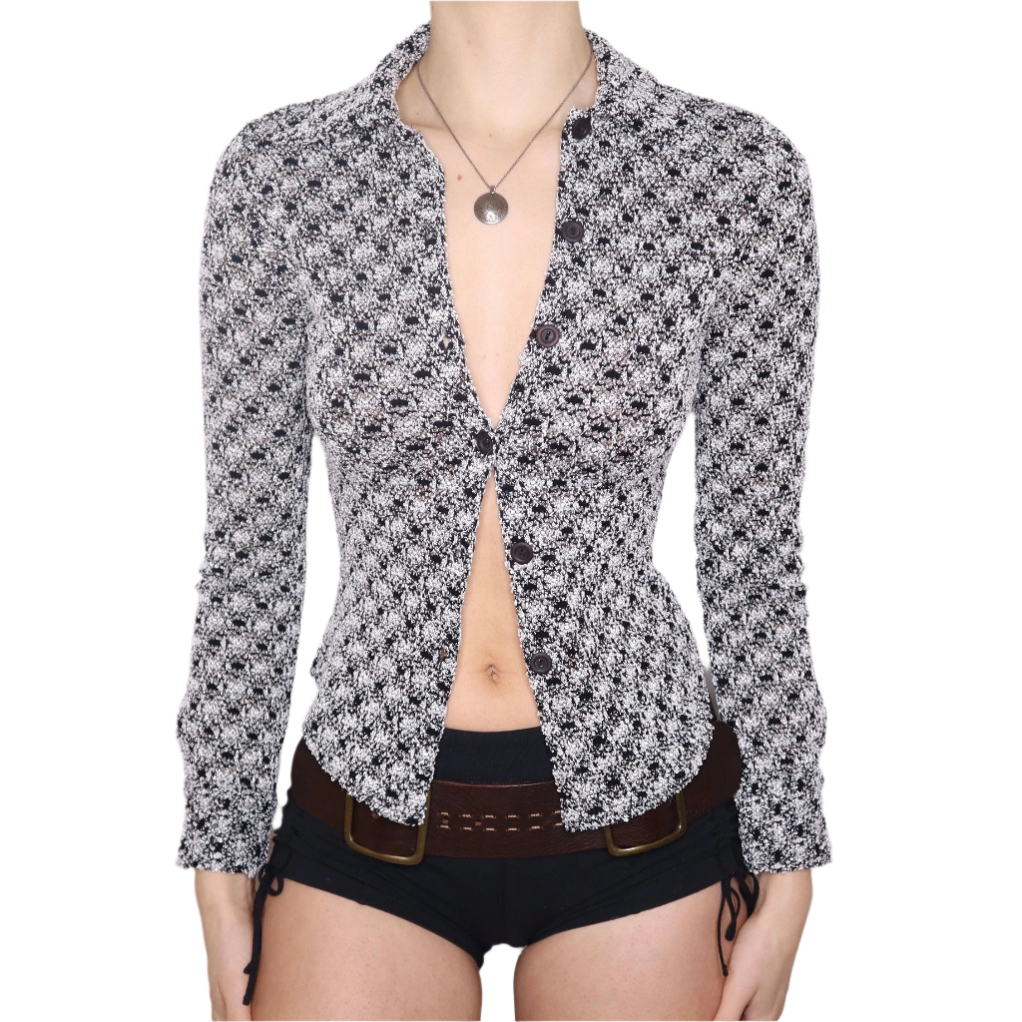 90s Italian Black and White Textured Blouse (S)