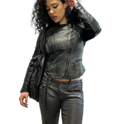 Vintage Zipper Moto Fitted Biker Jacket (XS/S)