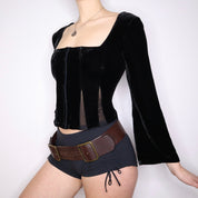 Y2K Witchy Black Corset Blouse (S/M)