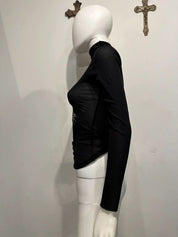 Vintage Italian Graphic Print Motif Mesh Longsleeve (XS/S)