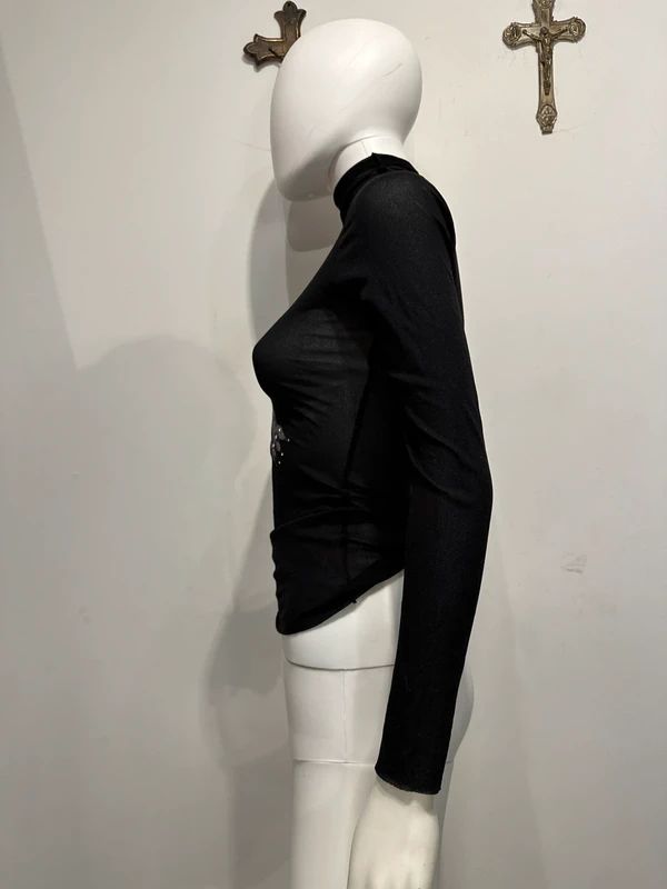 Vintage Italian Graphic Print Motif Mesh Longsleeve (XS/S)