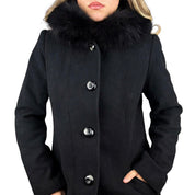 Vintage Wool Coat with Fox Fur Hood (S)