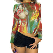 Italian Designer print mesh top (S)