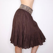 Y2K Brown Beaded Boho Midi Skirt (XS/S)