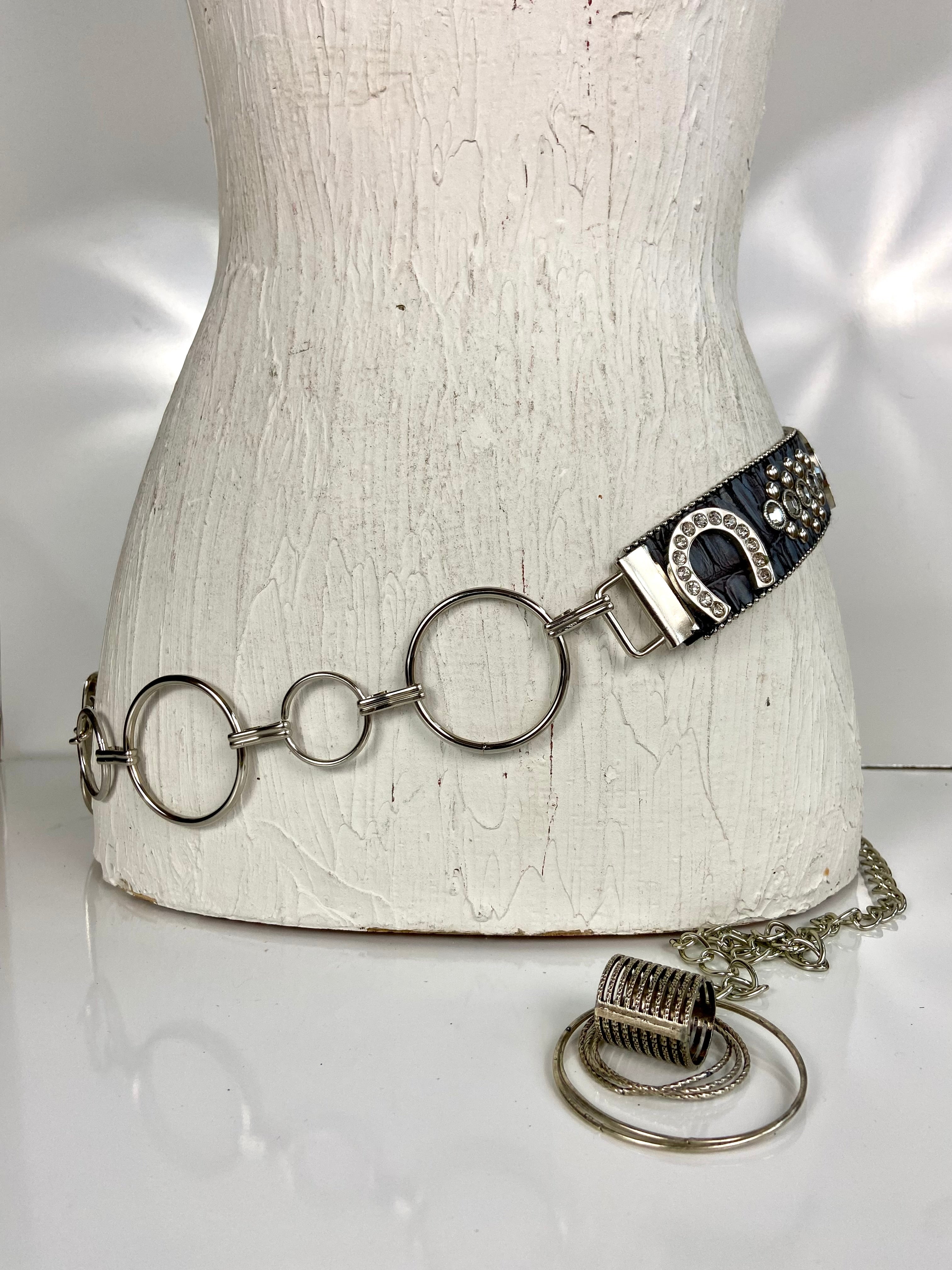 Metal leather mixed belt