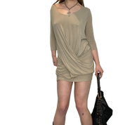 Draped Asymmetrical Nude Mini Dress (S/M)