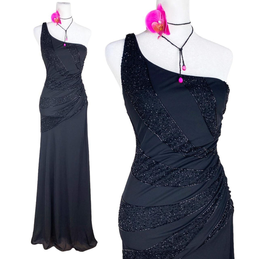 2000s Beaded Mesh One Shoulder Gown (XS)