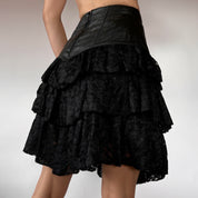 80s Leather & Lace Ruffle Skirt (XXS/XS)