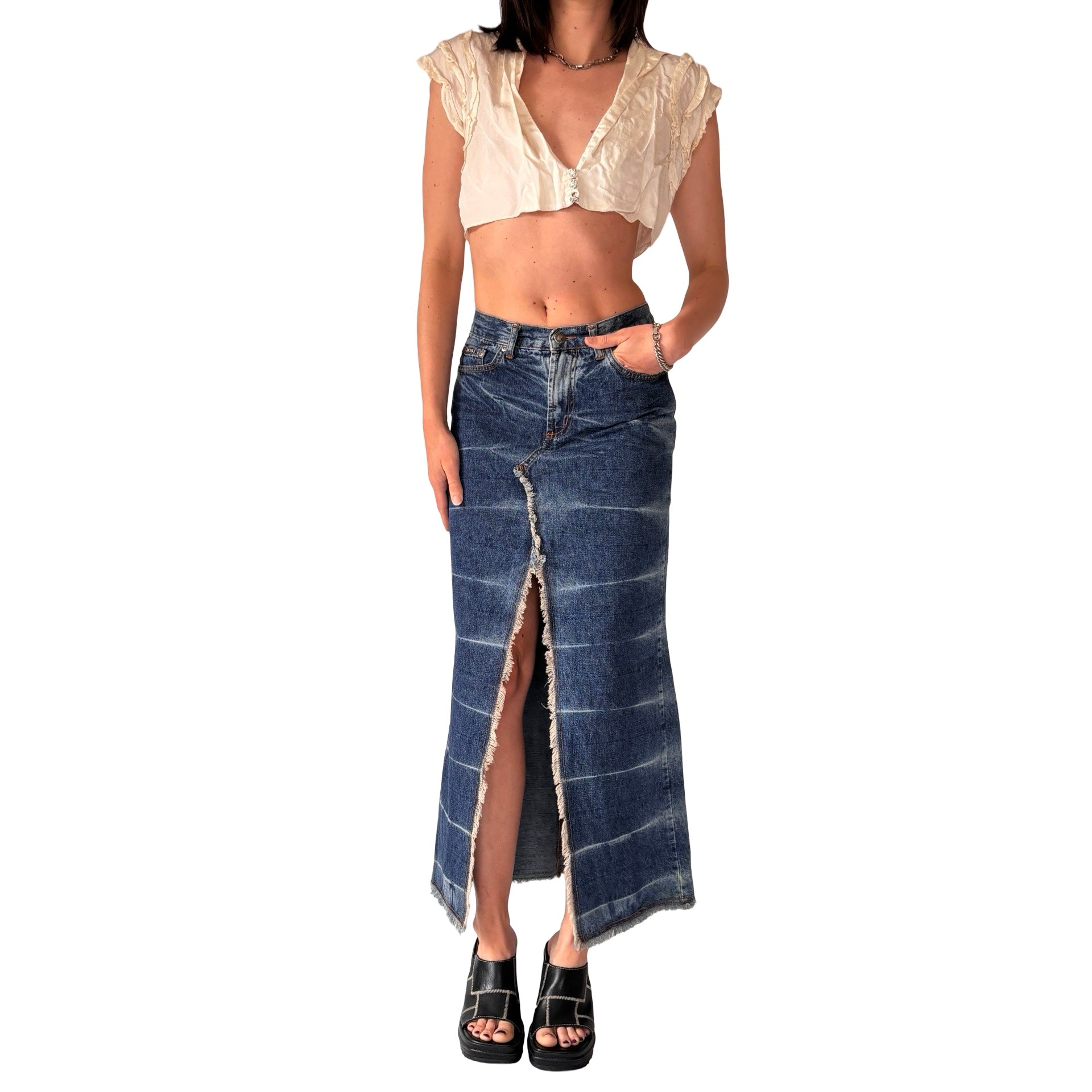 Y2K Denim Maxi Skirt (XS)