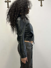 Italian Black Leather Fitted Moto Jacket (S)