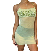 Vintage Embroidered Green Mesh Dress (XS/S)