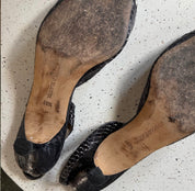 Manolo Blahnik Gunmetal Black Alligator Kitten Heels (10)