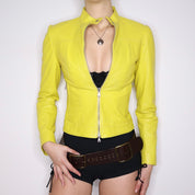 Y2K Sexy Yellow Leather Moto Jacket (XS)