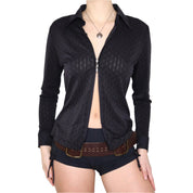 Y2K Black Mesh Zip Up Blouse (M)