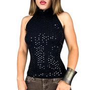 Sequin Silk Knit Sleeveless Turtleneck (S)