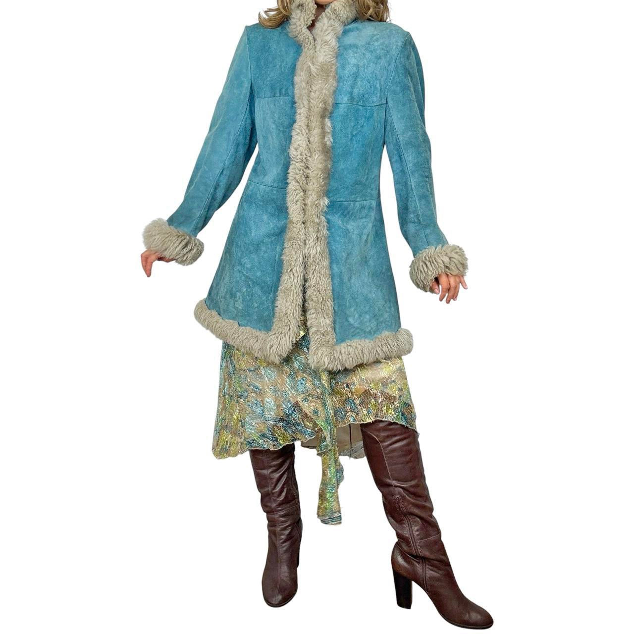 Vintage Teal Genuine Suede & Shearling Penny Lane Coat (M)
