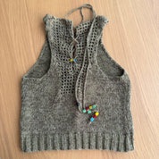 Miss Sixty Beaded Knit Halter Top in Olive (S)