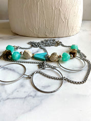 Circle beads & stones layered chain belt