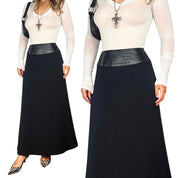 90s Caché Leather Detail Maxi Skirt (S)