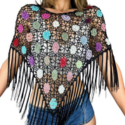 Vintage Beaded Crochet Poncho Top (S)