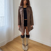 Vintage Brown Leather Button Front Coat (S)