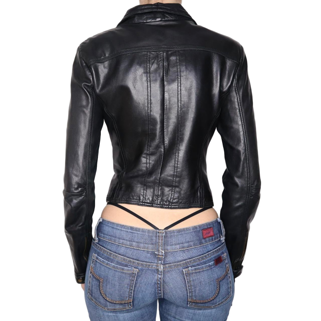 Y2K Sexy Black Leather Moto Jacket (XS) – Holy Thrift