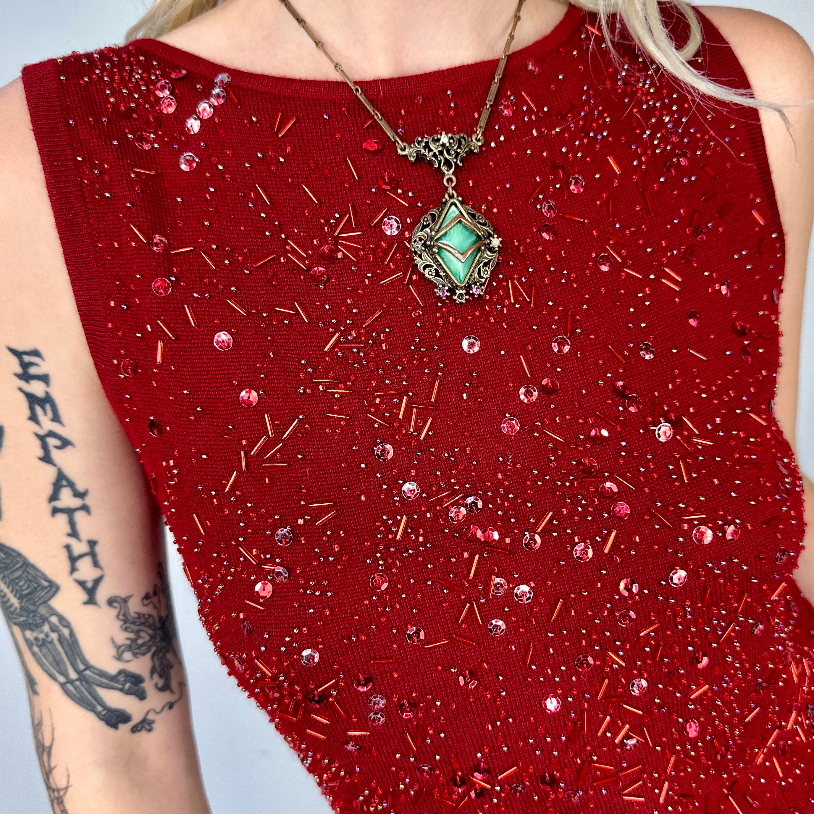 Blood Red Beaded Tank (M)
