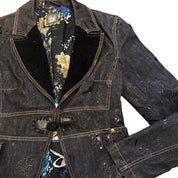 Vintage Graphic Print Calligraphy Denim Blazer Jacket (M)