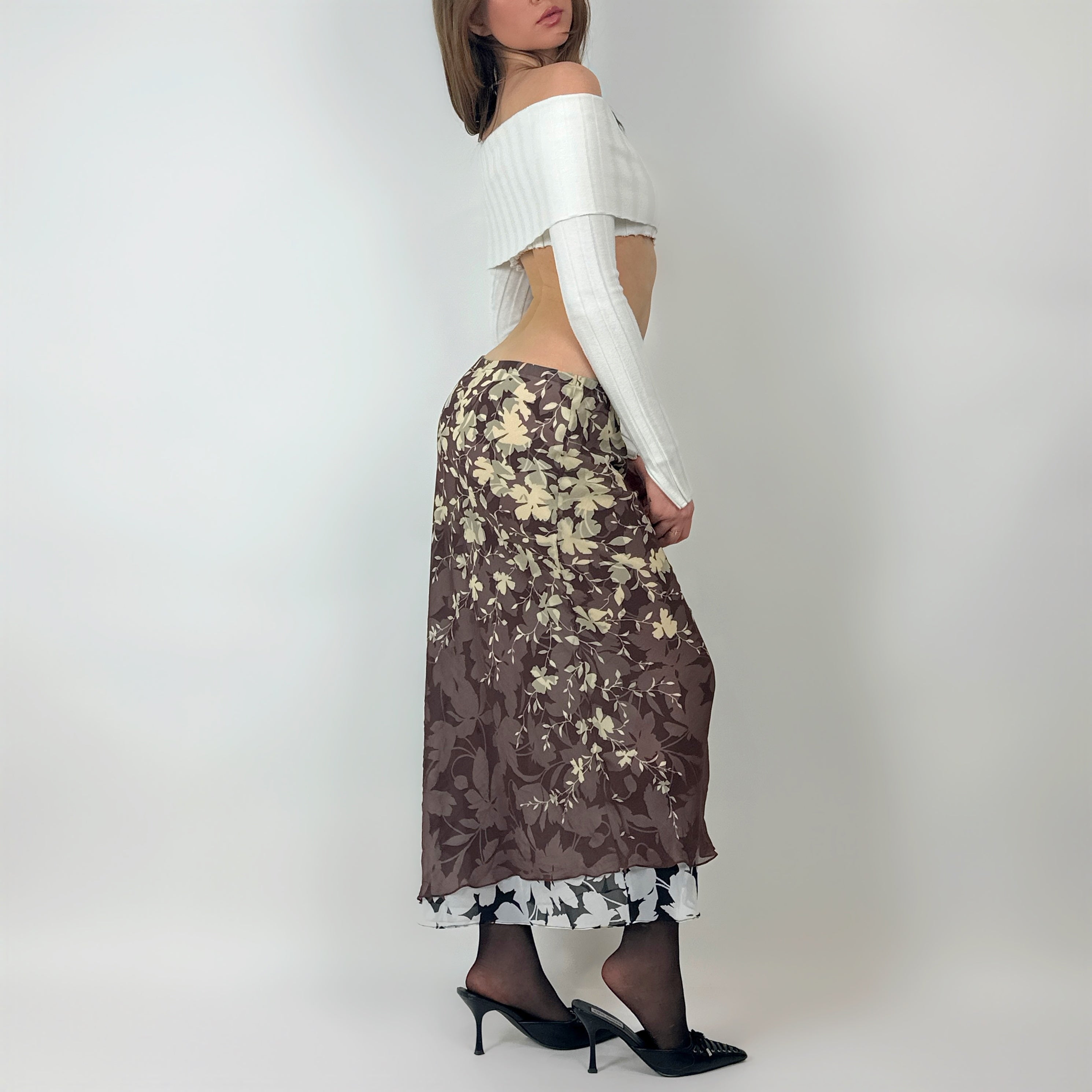 Vintage Silk Printed Maxi Skirt (S/M)