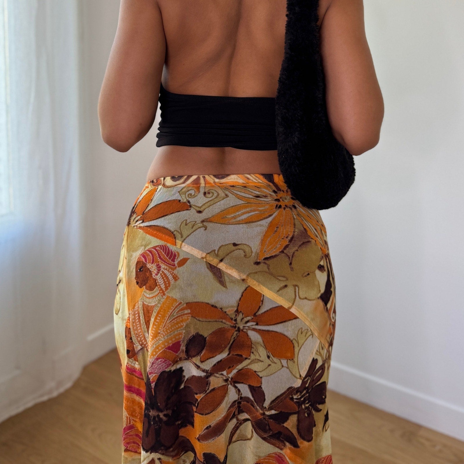 French Vintage Abstract Tribal Mesh Maxi Skirt (S) ⠀