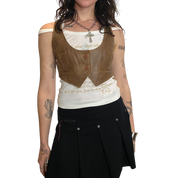 Vintage Brown Cropped Leather Waistcoat (S)