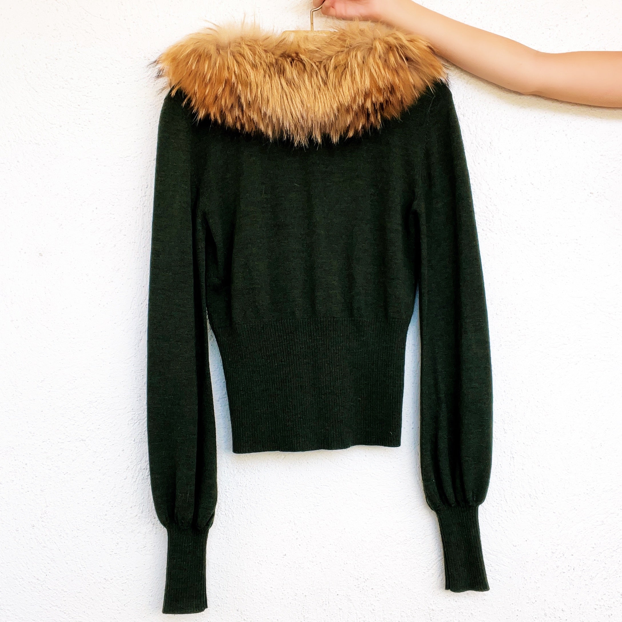 Vintage Fox Fur Trim Sweater (S/M)