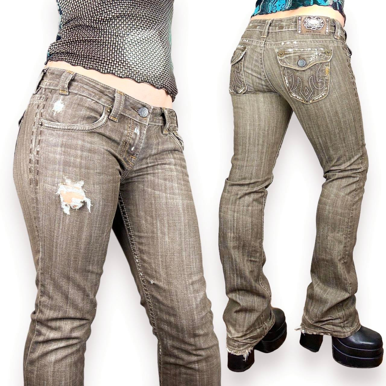 Y2K Distressed Low Rise Flare Jeans (M)