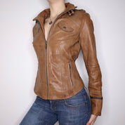 Y2K Sexy Brown Leather Moto Jacket (M)