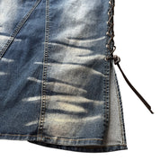 Vintage Italian Denim Skirt with Lace-Up (S)