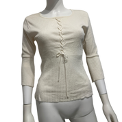 Vintage Lace Up Coquette Lace Up 3/4 Length Light Knit Longsleeve (S/M)