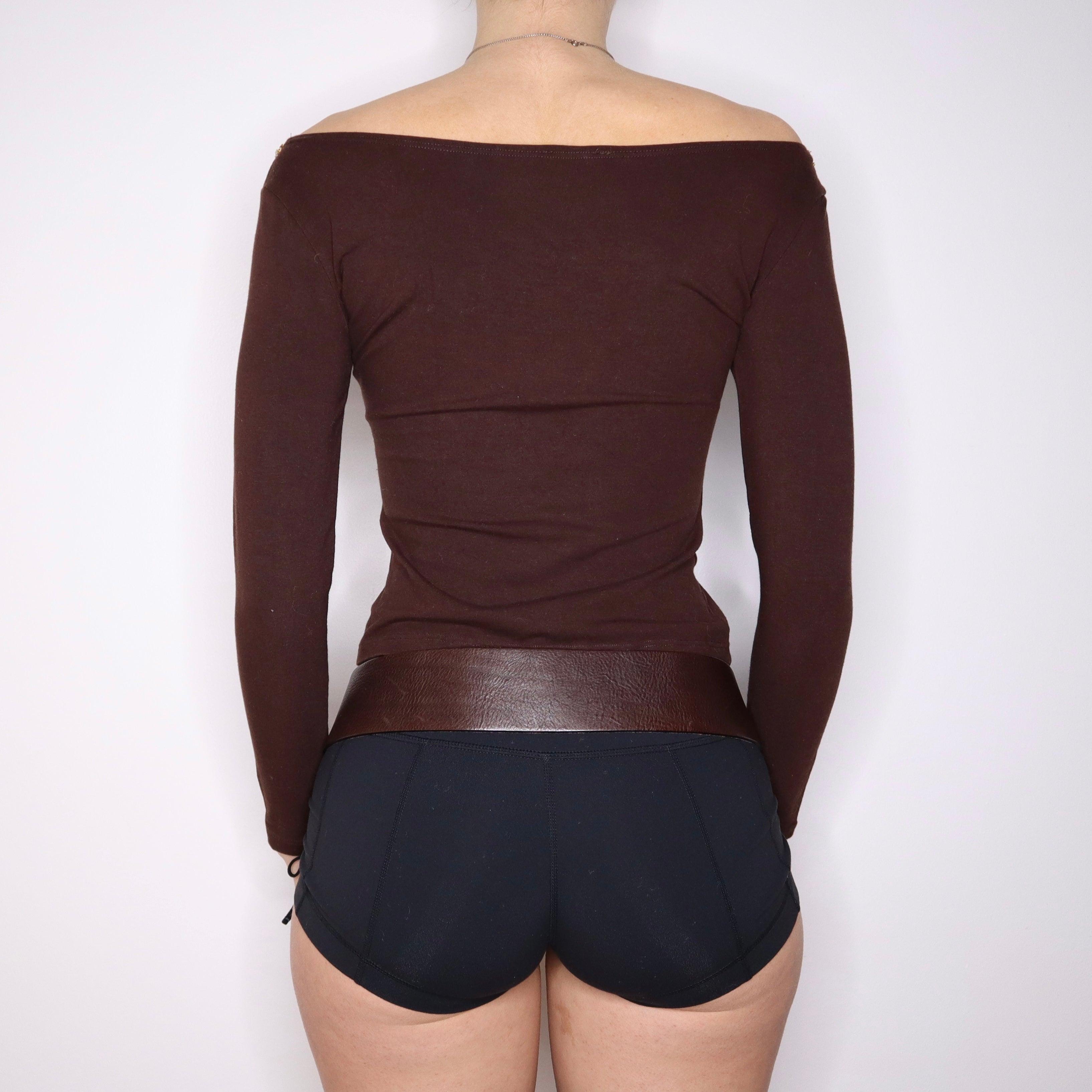 Y2K Brown Graphic Font Long Sleeve Top (S)
