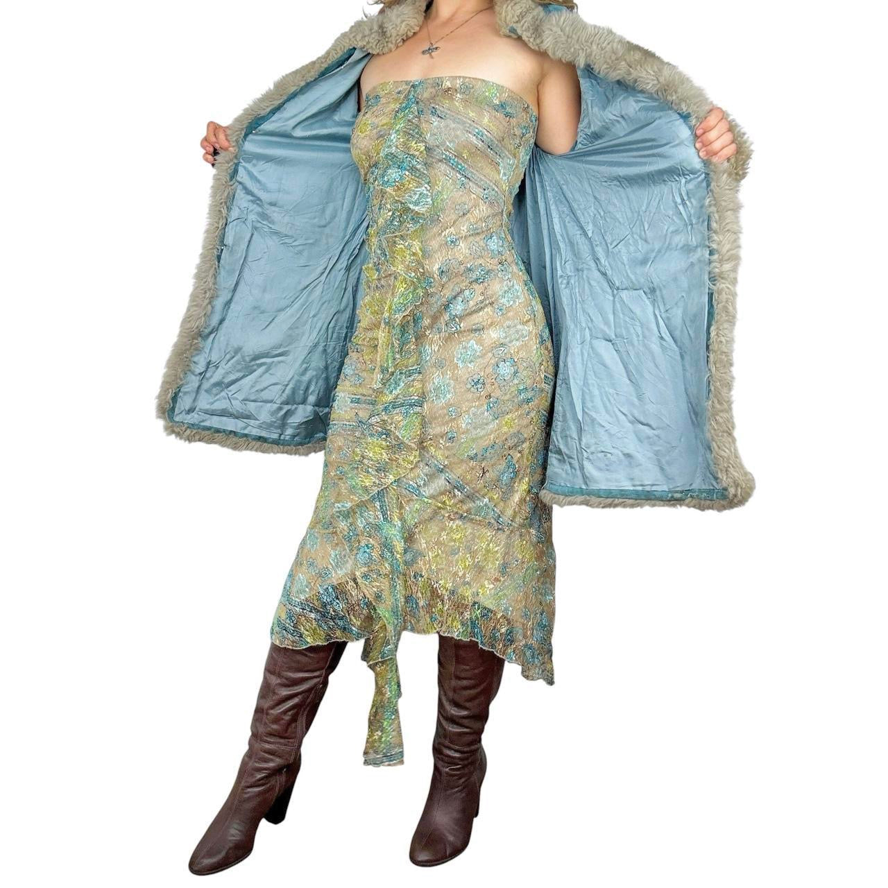 Vintage Teal Genuine Suede & Shearling Penny Lane Coat (M)
