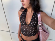 Polka Dot Mesh V-Neck Halter (XS-XL)
