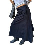 Vintage Black Asymmetrical Drawstring Utility Maxi Skirt (M)