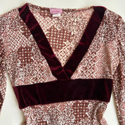 Vintage print + velvet bell sleeve top (M/L)
