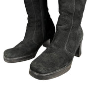 90s Black Suede Knee High Boots (8)