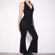 90s Sexy Black Halter Jumpsuit (S/M)