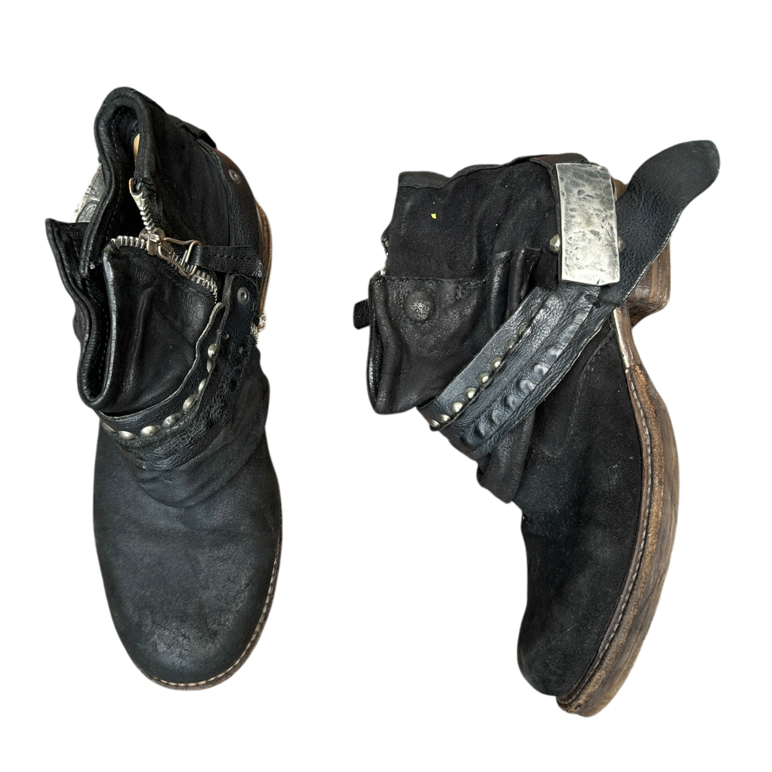 Vintage AS.98 Moto Biker Buckle Slouch Leather Ankle Boots