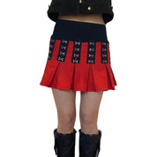 Hand-made Red Punk Pleated Mini Skirt (XS)