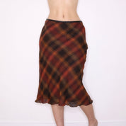 90s Italian Plaid Wool Midi Skirt (S/M)