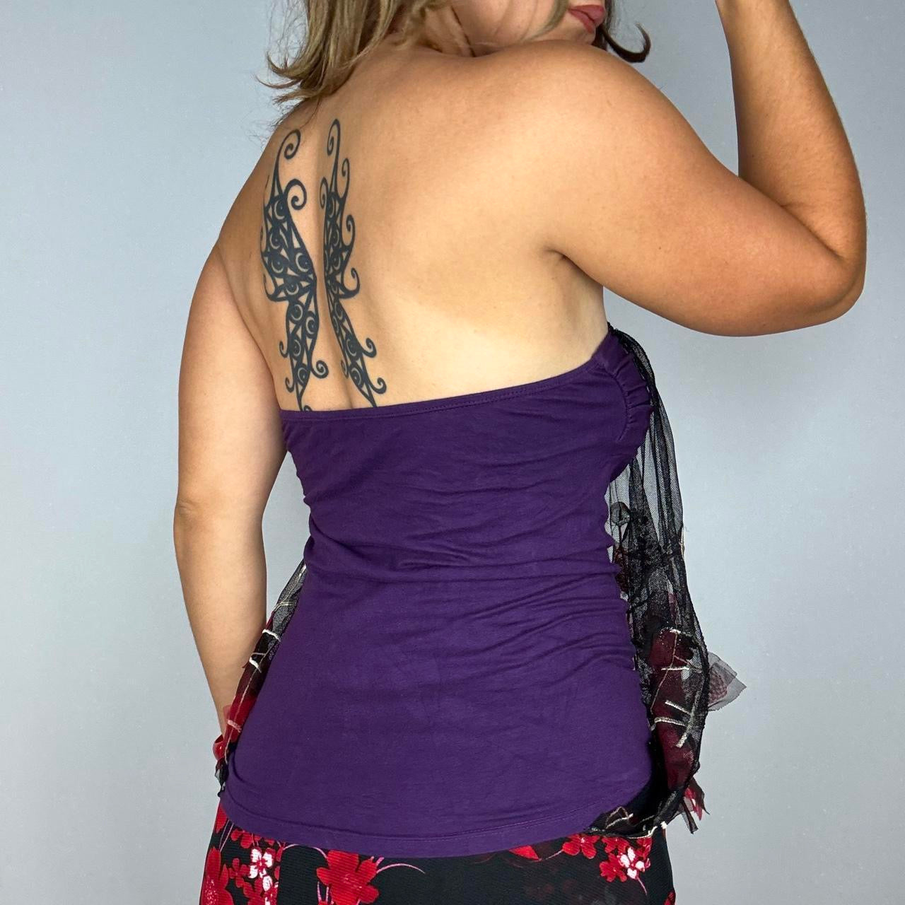 Y2K Embellished Mesh Overlay Strapless Bubble Top (M)