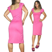 90s Bubblegum Puff Sleeve Midi Dress (L)